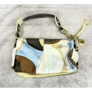 Coach Mini Shoulder Bag Multicolor Satin Leather Trim Y2K Small Purse Zip Top